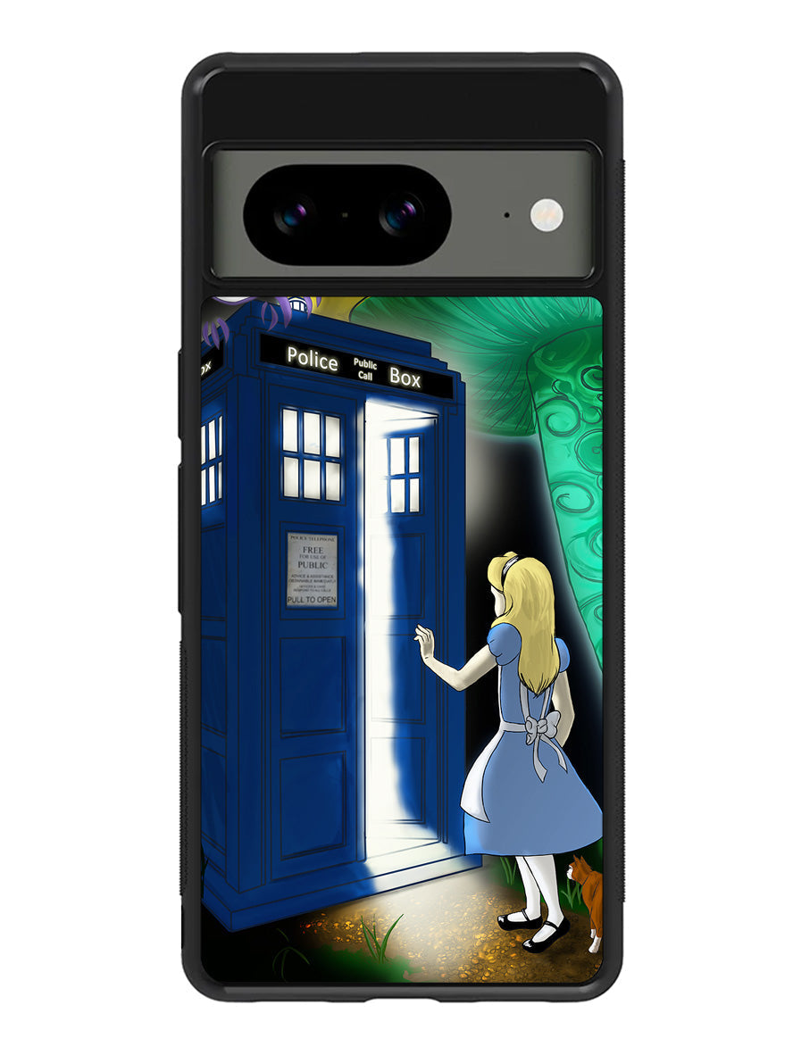 Alice Wonderland On Tardis Google Pixel 8a Case