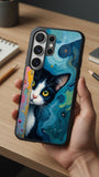 Starry Night Peeking Cat Protective Case Compatible with iPhone, Samsung & Google Pixel FW0242