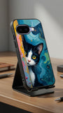 Starry Night Peeking Cat Protective Case Compatible with iPhone, Samsung & Google Pixel FW0242