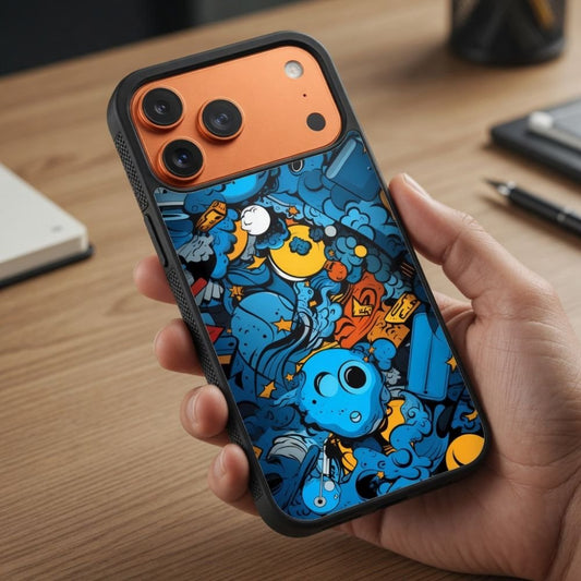 Blue Doodles Art Protective Case Compatible with iPhone, Samsung & Google Pixel FW0261