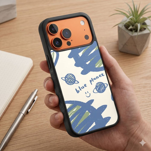 Doodle Blue Planet Protective Case Compatible with iPhone, Samsung & Google Pixel FW0278