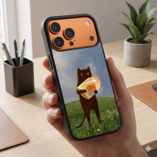 Cat Holding Fishbowl Protective Case Compatible with iPhone, Samsung & Google Pixel FW0283