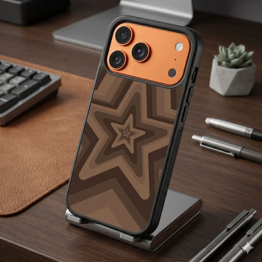 Brown Star Patterned Protective Case Compatible with iPhone, Samsung & Google Pixel FX0269