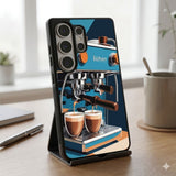 Happy Blue Coffee Machine Art Protective Case Compatible with iPhone, Samsung & Google Pixel FX0292