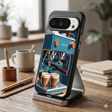 Happy Blue Coffee Machine Art Protective Case Compatible with iPhone, Samsung & Google Pixel FX0292