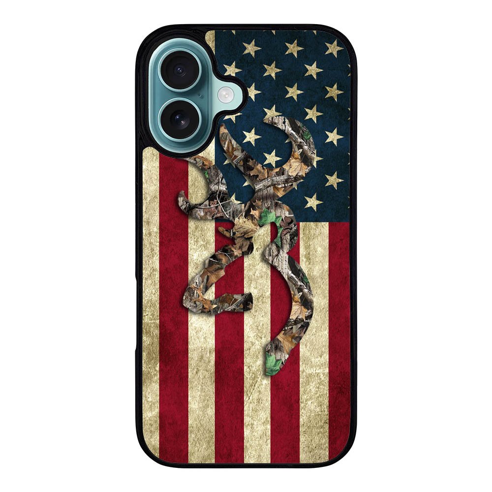 Browning Deer Real Tree Camo USA Flag Case iPhone 16 Plus BC2264