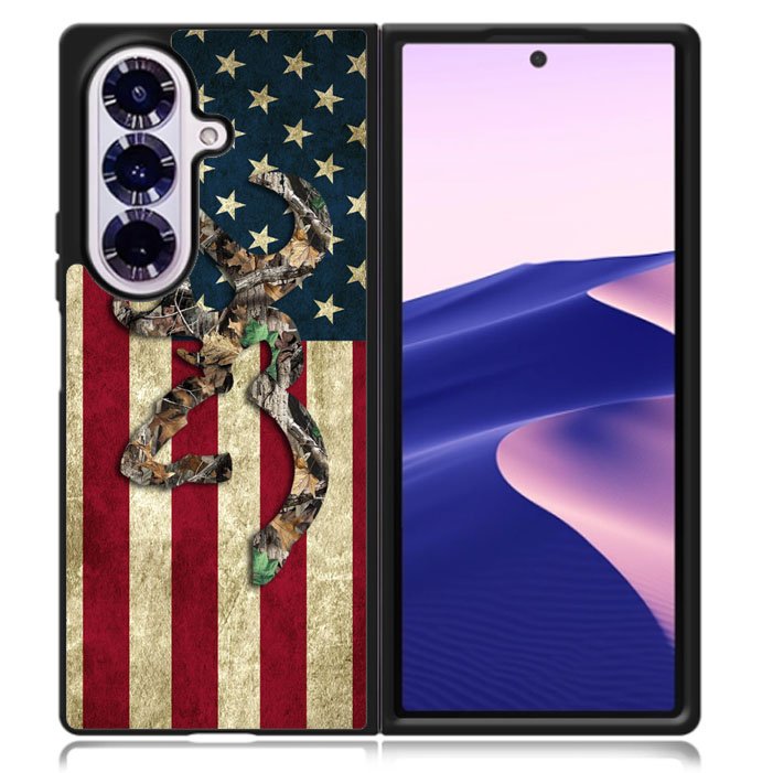 Browning Deer Real Tree Camo USA Flag Samsung Galaxy Z Fold 7 5G Case BC2264