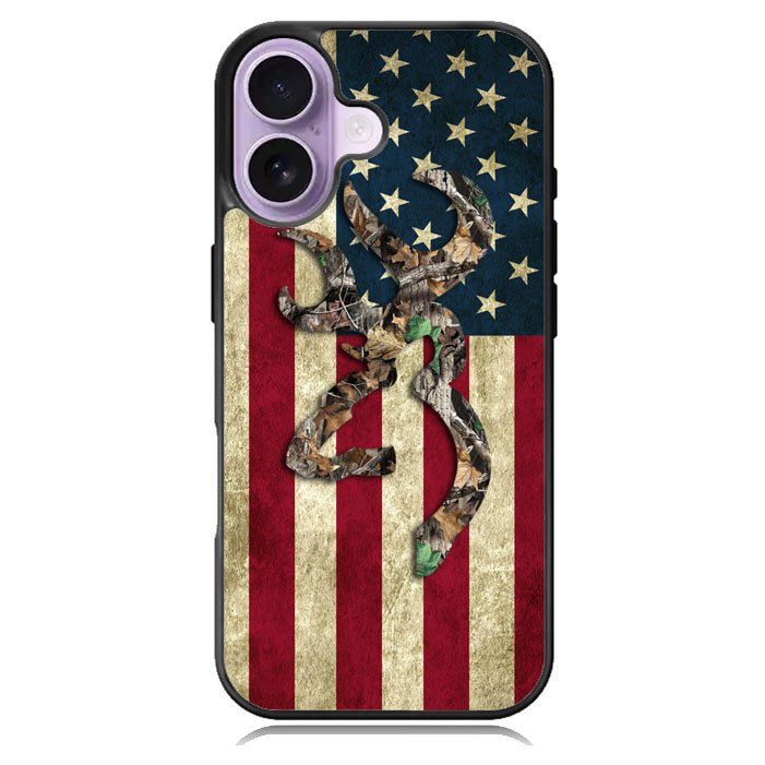 Browning Deer Real Tree Camo USA Flag iPhone 17 Case BC2264