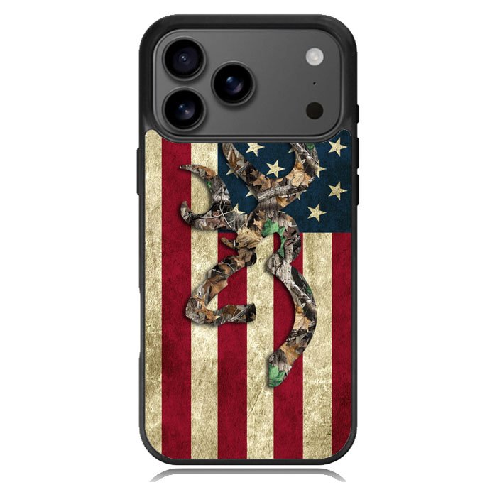 Browning Deer Real Tree Camo USA Flag iPhone 17 Pro Case BC2264