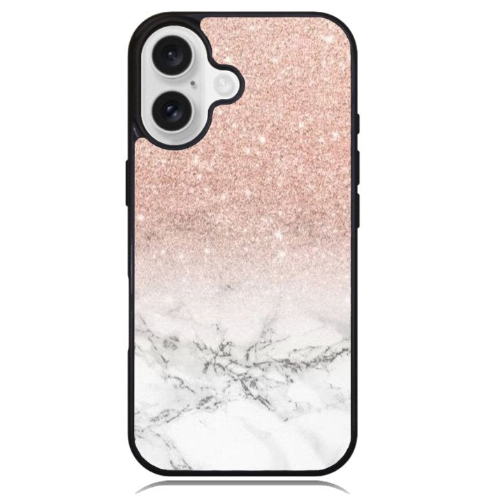 rose gold glitter ombre white marble Case iPhone 16 BC0020
