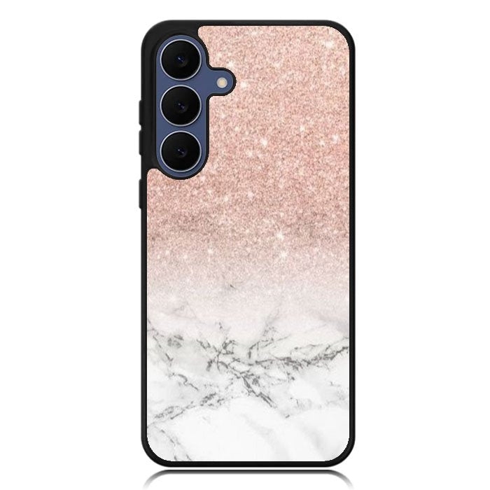 rose gold glitter ombre white marble Samsung Galaxy S25 FE Case BC0020
