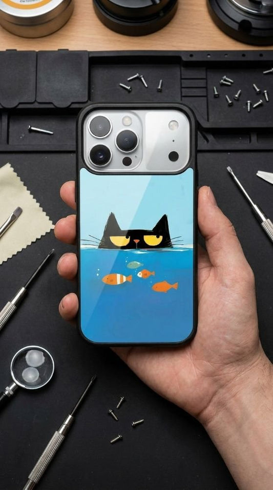Cat And Fish Protective Case Compatible with iPhone, Samsung & Google Pixel YW0087