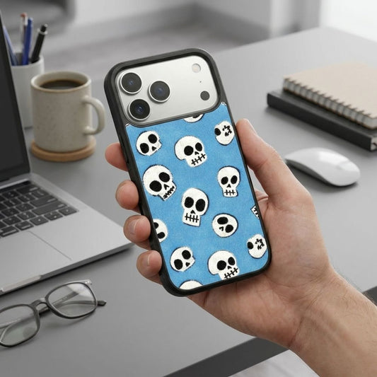 Skull Pattern Blue Protective Case Compatible with iPhone, Samsung & Google Pixel YW0101