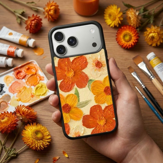 Flower Orange Art Protective Case Compatible with iPhone, Samsung & Google Pixel YW0134
