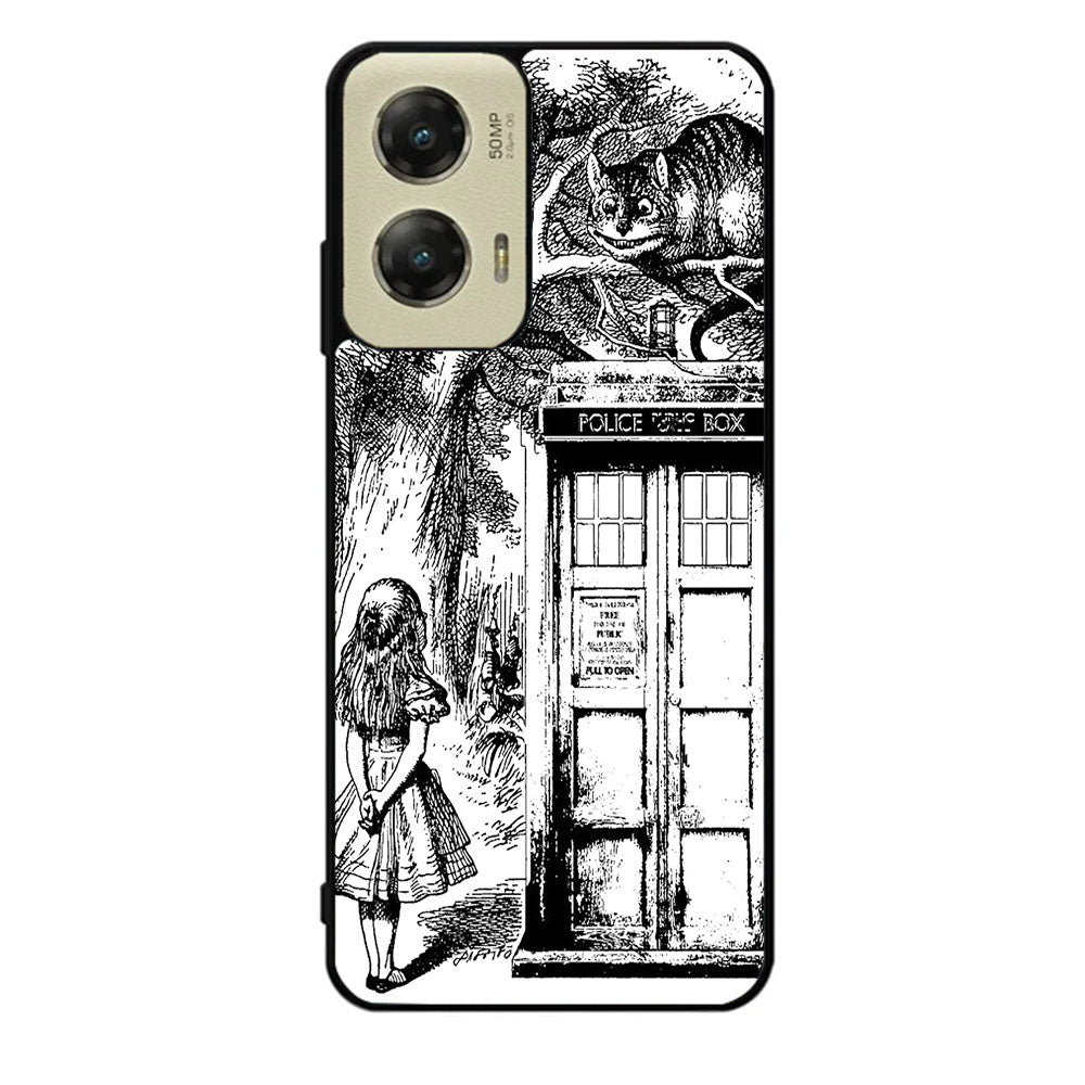 Alice In Wonderland And Cat On Doctor Who Box Case Motorola Moto G Stylus 2024 5G BC3045