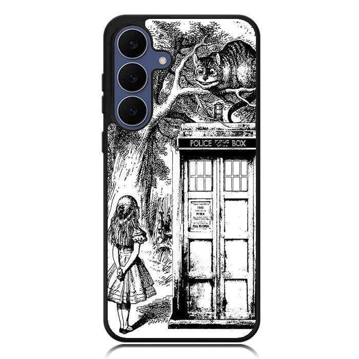 Alice In Wonderland And Cat On Doctor Who Box Samsung Galaxy S25 FE Case BC3045
