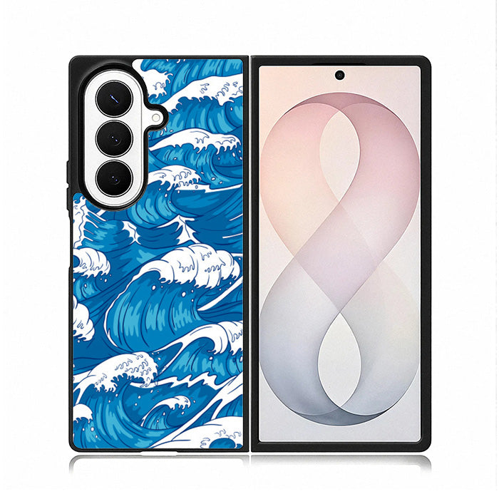 storm waves seamless pattern raging ocean water sea Z8009 Samsung Galaxy Z Fold 8 Ultra Case