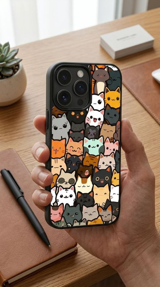 Funny Cartoon Cats Protective Case Compatible with iPhone, Samsung & Google Pixel FW0234
