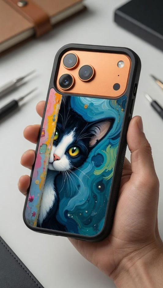 Starry Night Peeking Cat Protective Case Compatible with iPhone, Samsung & Google Pixel FW0242