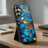 Blue Doodles Art Protective Case Compatible with iPhone, Samsung & Google Pixel FW0261