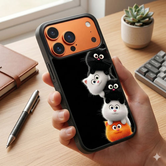 Fluffy Cat Stack Protective Case Compatible with iPhone, Samsung & Google Pixel FW0282