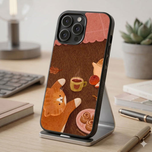 Cozy Tea Time Cat Protective Case Compatible with iPhone, Samsung & Google Pixel FW0284