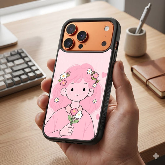 Pink Flower Girl Protective Case Compatible with iPhone, Samsung & Google Pixel FW0294