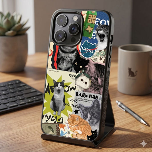 Cat Collage Mania Protective Case Compatible with iPhone, Samsung & Google Pixel FW0299