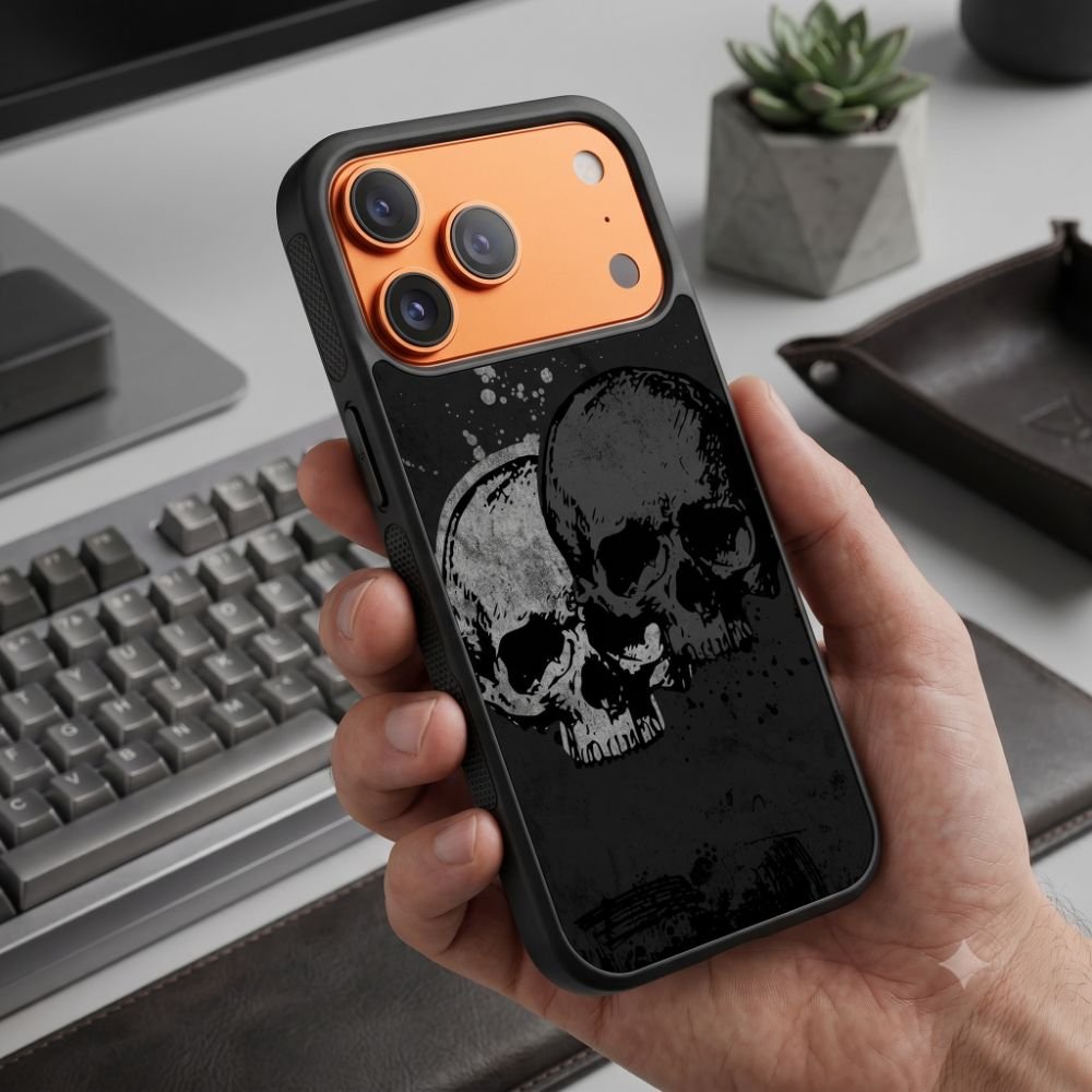 Grunge Twin Skulls Protective Case Compatible with iPhone, Samsung & Google Pixel FW0307