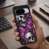 Purple Roses & Skulls Protective Case Compatible with iPhone, Samsung & Google Pixel FW0310