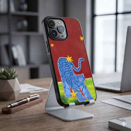Blue Tiger Glow Protective Case Compatible with iPhone, Samsung & Google Pixel FW0319