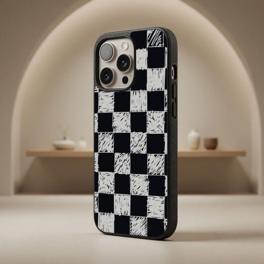 Black And White Checkered Pattern Protective Case Compatible with iPhone, Samsung & Google Pixel FX0202
