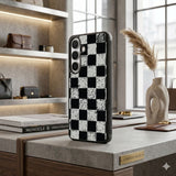 Black And White Checkered Pattern Protective Case Compatible with iPhone, Samsung & Google Pixel FX0202