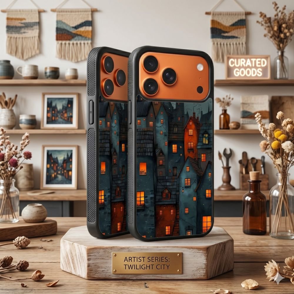 Whimsical Or Fantasy Night Village Protective Case Compatible with iPhone, Samsung & Google Pixel FX0211