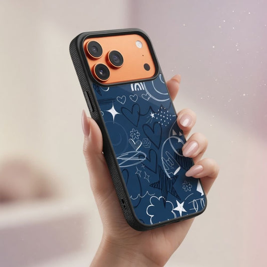 Blue Aesthetic Doodle Pattern Protective Case Compatible with iPhone, Samsung & Google Pixel FX0223