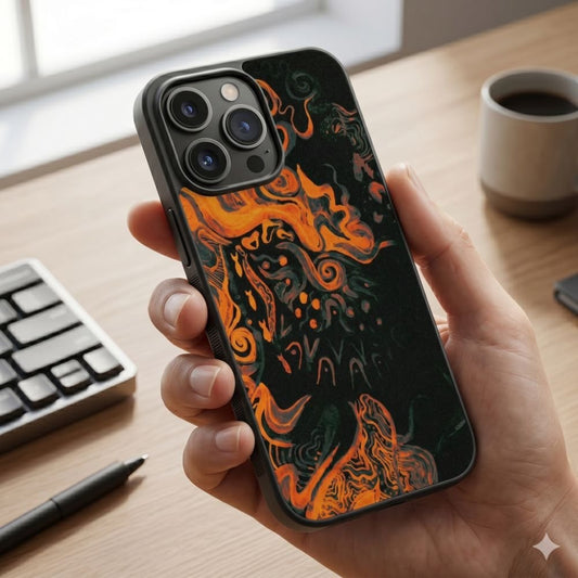 Abstract Orange And Black Protective Case Compatible with iPhone, Samsung & Google Pixel FX0236