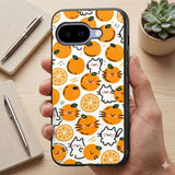 Orange And Cat Pattern Protective Case Compatible with iPhone, Samsung & Google Pixel FX0244