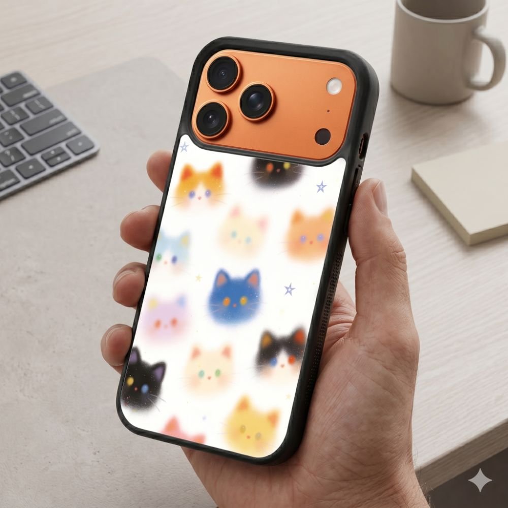Cat Faces And Stars Protective Case Compatible with iPhone, Samsung & Google Pixel FX0245