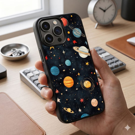 Planets And Stars On A Dark Background Protective Case Compatible with iPhone, Samsung & Google Pixel FX0264