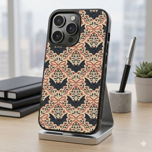Black Bats Damask With Flowers Protective Case Compatible with iPhone, Samsung & Google Pixel FX0271