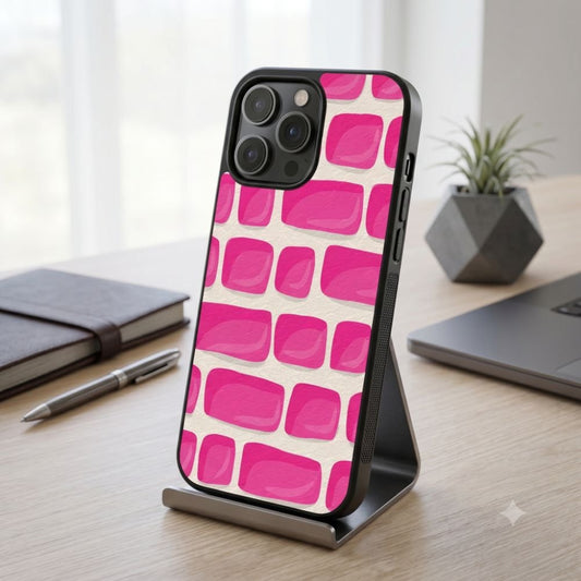 Vibrant Pink And White Brick Protective Case Compatible with iPhone, Samsung & Google Pixel FX0279