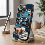 Happy Blue Coffee Machine Art Protective Case Compatible with iPhone, Samsung & Google Pixel FX0292