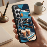 Happy Blue Coffee Machine Art Protective Case Compatible with iPhone, Samsung & Google Pixel FX0292