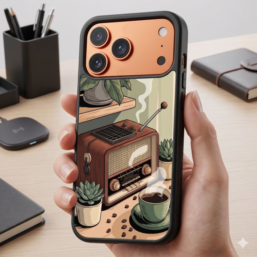 Vintage Coffee And Radio Protective Case Compatible with iPhone, Samsung & Google Pixel FX0293