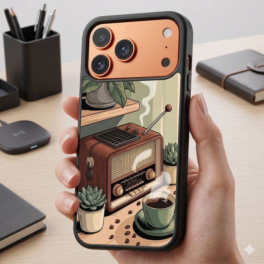 Vintage Coffee And Radio Protective Case Compatible with iPhone, Samsung & Google Pixel FX0293