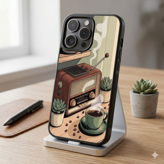 Vintage Coffee And Radio Protective Case Compatible with iPhone, Samsung & Google Pixel FX0293