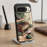 Vintage Coffee And Radio Protective Case Compatible with iPhone, Samsung & Google Pixel FX0293