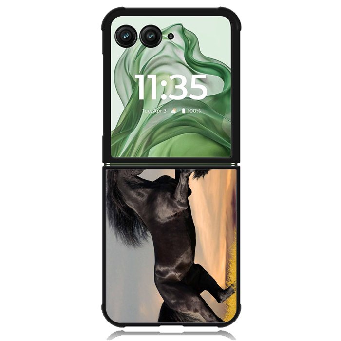 Horse black running X4653 Motorola Moto Razr+ Plus 2024/2025 Case, Motorola Razr 50 Ultra/50s Ultra Case