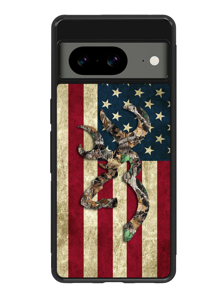 Browning Deer Real Tree Camo USA Flag Google Pixel 8a Case