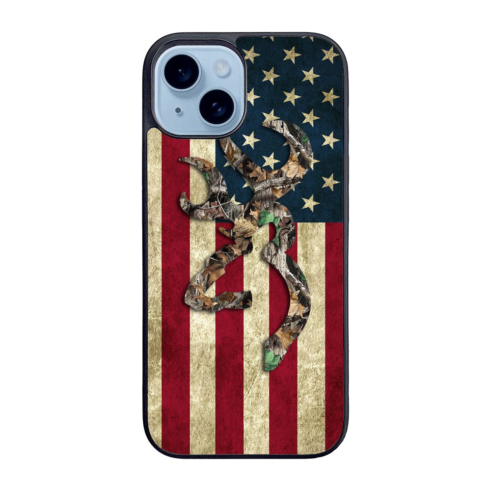 Browning Deer Real Tree Camo USA Flag Case iPhone 15 BC2264